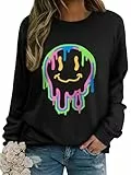 WIEIYM Damen Sweatshirt Drucken Langarm Rundhals Herbst Winter Langarmshirt Frauen Druck Locker Casual Oberteil Sport Streetwear Sweatshirts Tops Bluse,Schwarz,S