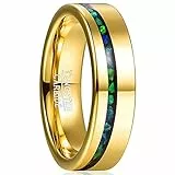 NUNCAD 6mm Ring Damen Vergoldet aus Wolframcarbid Unisex Partner Ring mit Grüner Opal Stein Inlay Poliertes Finish Größe 52