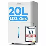 Kresico Luftentfeuchter elektrisch 20L/24h, Entfeuchter elektrisch 39dB, Raumentfeuchter für Räume ca. 150m³/50m², mit Ablaufschlauch, Timer, Filter, auto Abtauen, Kältemittel R290, 10 J. Gar.