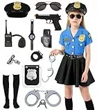 Mrsclaus Polizei Kostüm Mädchen Luxus Polizei Offizier Kleid Set für Kinder Karneval Mottoparty Halloween Polizeikostüm Ausrüstung Polizeikelle Polizei Spielzeug Blau und Schwarz C029L