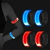 Vegena 4 Stück Reflektorband, LED Armband Leuchtband Reflective Leucht Armbänder Lichtband Lauflicht Licht Reflektoren Kinder Reflektor für Laufen Joggen Running Hundewandern Radfahren Outdoor Sports