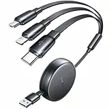 LISEN Multi Ladekabel Einziehbar, 3A Ladekabel 3 in 1 Schnellladekabel mit Micro/Type C/Lighting USB C Kabel für iPhone 15/14/13/12/11/Xs, iPad Pro/Air, Samsung Galaxy S22/S20/S10/, HUAWEI, Kindle