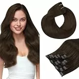 hotbanana Clip In Extensions Echthaar, Helles Kastanienbraun Unsichtbar Clip In Echthaar Extensions Günstig Haarverlängerung Glatt Nahtlos Remy Hair Extensions 60cm 120g 7 Stück