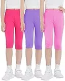 KEREDA Mädchen 3/4 Leggings Kinder Capri Kurze Hose Dreiviertel Baumwolle Caprihosen Shorts für Teenager 3er-Pack Rosarot/Rosa/Violett 134-140