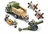 Sluban Militärisches Bauspielzeug-Set, Panzer M.38 mit Munitionstransporter, Artilleriegeschütz und Zubehör, Grün, M38-B1296