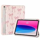 Fycyko Hülle für iPad 11. Generation A16 2025/10. Generation 2022,iPad 11 Zoll Hülle mit Stifthalter, Cute Rosa Bow Trifold Ständer, Klare Durchsichtig Rückseite Rosa Ästhetisches Schutzhülle