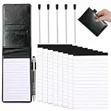 SULIKJHUI 15 Stück Mini Notizblock A7 Set, PU Leder Notizbuch mit 8 Ersatzblöcken Kugelschreiber Schwarz, Inkl. 5 Ersatzminen Pocket Notebook für Unterwegs