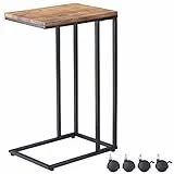 Casaria® Beistelltisch Holz Couch Schwarz 40kg Belastbarkeit 70cm Hoch 50x35cm Tisch Klein mit Rollen Laptop Kaffeetisch C Form Wohnzimmer Nachttisch Gestell aus Metall