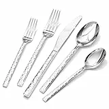 HIKAA Besteck Set 12 Personen aus Gehämmert, 60-Teilig Essbesteck 18/10, Edelstahl Besteckset für Zuhause, Partys, Hochzeiten, Cutlery Set Hochglanzpoliert Spülmaschinenfest, (Silber)