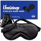 Umisleep 100% Reine Seiden Schlafmaske, 22 Momme 6A Weich & Glatt, Atmungsaktive Schlafmaske Seide für Frauen&Männer, Bessere Lichtabdichtung Sleeping Mask, mit Reiseetui, Verstellbar Schnalle,Schwarz