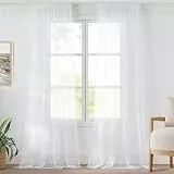 PONY DANCE Weiße Gardinen mit Kräuselband Wohnzimmer Vorhänge Transparent 2er Set H 245 x B 140 cm Voile Gardinen für Schienensystem Sheer Curtains for Bedroom/Living Room