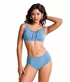 POWER FLOWER Damen Plus Size Badebekleidung mit Bauchkontrolle, Push-Up Bikini-Oberteil und Hochbund-Höschen, Zwei-Teile Plus Size Set (L, TH302-Blue)