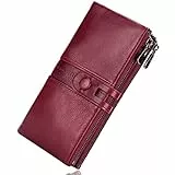ROULENS Vintage Geldbörse Damen Leder Gross, RFID Schutz Damen Portemonnaie Groß Viele Fächer, Geldbeutel Damen Gross mit 13 Kartenfächer mit Handyfach, Rot, Groß
