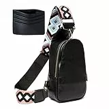 HAWILL Klein Crossbody Sling Bag mit Breiter Gurt Umhängetasche Damen Leder Brusttasche Vintage Schultertasche Moderne Taschen für iPhone 14/14 Pro Max/13/12/11/XR (B-schwarz)