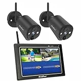 SecuFirst 2K Überwachungskamera Aussen mit Innen Monitor,7' Sensorbildschirm NVR + 2X Outdoor Kamera Überwachung Babyphone Arbeiten ohne WLAN,AI Bewegungsmelder,64GB SD-Karte.Gegensprech