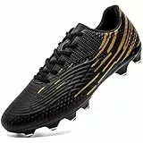 DimaiGlobal Herren Fußballschuhe mit Stollen Hallen Fußballschuhe Damen Kunstrasen Kickschuhe Futsal Schuhe Jugendliche Fussballschuhe Stollenschuhe​ Trainingsschuhe Unisex 39EU Schwarz/Gold