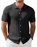 COOFANDY Herren Poloshirt Kurzarm Strick Polo Hemden mit Knopfleiste Zopfmuster Strickhemd Sommer Golf Shirts Schwarz XL
