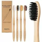 FINEVERNEK 4 Pack Bambus Zahnbürsten,Holz Bambus Zahnbürsten Nachhaltige Holzzahnbürste Biologisch BPA-freie Biologisch Abbaubar,Umweltfreundlich,Vegan,Unabhängige Verpackung Bambu Zahnbürsten Set
