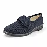 JOMIX Hausschuhe Klettverschluss Orthopädische Schuhe Flauschig Sandalen Weite H Rutschfeste Puschen Indoor Diabetiker Schuhe Senioren (Blau 38 EU, ITD1892)