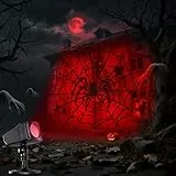 iShabao Halloween Deko Outdoor, 3D Dynamische Halloween Projektor mit Timer, Wasserdicht LED Projektionslampe mit Roter Spinnennetz Spinne für Wand Fenster Garten Hof Party