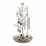 Relaxdays Schmuckständer Baum, Schmuckaufbewahrung Ketten, Ohrringe & Armbänder, HxBxT 30x16x15 cm, Schmuckbaum, silber