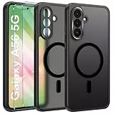 Opkiegrn Samsung Galaxy A56 5G Hülle Kompatibel mit MagSafe mit 2 Schutzfolie, [Vollständiger Kameraschutz] Handyhülle, Stoßfest Durchscheinende Matt SchutzHülle Schwarz