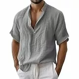 T Shirt Herren Sommer Freizeit Tshirt Baumwolle Leinen T-Shirt Modische Kurzarm Atmungsaktiv Kurzarmshirt Schnelltrocknend Leinenhemd Bequem Leinen-T-Shirt für den Alltags Grau 3XL
