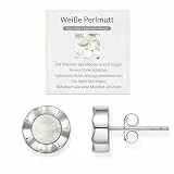 Weiße Perlmutt Ohrstecker für Damen Silber 925, AAA-Naturedelstein Ohrstecker für Frauen, Elegantes Geburtstags Geschenk mit Karte, hypoallergen & nickelfrei