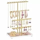 SONGMICS Schmuckständer, Schmuckhalter, Metallrahmen, Schmucktablett Samt, Schmuckaufbewahrung für Halsketten Armbänder Ohrringe Ohrstecker Ringe, Geschenkidee, blassgold JJS036AB01