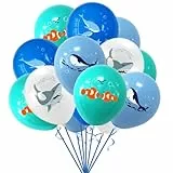 POPOYU 16 Stück Hai Filme Wal Geburtstagsdekoration, 12 Zoll Kindergeburtstag Party Ballons Wal Luftballons Dekorieren Blau Latexballons für Ozean Unterwasserwelt