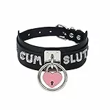 paloli Schwarzes Herz Vorhängeschloss O-Ring Choker Halskette für Damen, Punk Gothic Buchstabe Lederhalsband Rosa Vorhängeschloss Cosplay Schmuck (CUM)