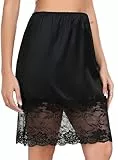 Lovasy Satin Unterrock Damen Kurz Knielang Halbrock Petticoat Elegantes Spitzen Unterröcke für Damen Underskirt Unter Kleid,Schwarz,S