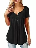 Florboom Blusen Damen Sommer Oberteile Kurzarm Tshirt V Ausschnitt Tunika Elegant Bluse Tops Schwarz XL
