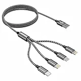 Multi USB Kabel,4 in 1 Universal Ladekabel [1.2M] Schnell Mehrfach mit iPhone Micro USB Typ C Lightning port für, Android Galaxy, Huawei, Oneplus,Sony,LG,Honor View-Gray