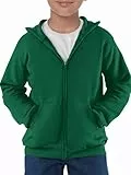 Haloumoning Jungen Sweatjacke Langarm Zip Up Hoodie Kinder Einfarbig Sport Kapuzenjacke Casual Basic Jacke mit Reißverschluss, Dunkelgrün, 7-8 Jahre