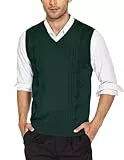 COOFANDY Pullunder Herren V-Ausschnitt Ärmellose Pullover Regular Fit Strickweste Business Pullunder Winter Sweater Weste Vest Dunkelgruen S