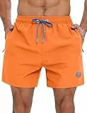 APTRO Herren Badehosen Schnelltrocknend Boardshorts Reißverschlusstaschen Badeshorts mit Mesh-Futter Einfarbig Sport Shorts Orange L