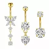 FECTAS 3pcs Bauchnabelpiercing Gold 10mm Chirurgenstahl Bauchpiercing Piercing Bauchnabel Schmuck Herz Schmetterling