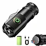 Fulluky Mini-Taschenlampe, Handheld klein Wasserdichte Taschenlampe, LED Taschenlampe Extrem Helle, Aufladbar Taschenlampen mit 5 Lichtmodi, Mini Handlampe für Camping Notfall (Schwarz A)