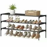 SONGMICS Schuhregal 3 Ebenen, Schuhablage, Schuhaufbewahrung, Eingangsbereich, Flur, platzsparend, 29,7 x 91,8 x 53,5 cm, Metallrahmen, Vliesstoff-Ablage, tintenschwarz LSH033BH01
