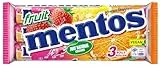 Mentos Fruit Dragees, Frucht-Bonbons Orange, Zitrone und Erdbeere, Kaubonbons mit fruchtigem Geschmack, Süßigkeiten (3 Rollen), vegan