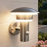 NBHANYUAN Lighting® LED 4 Modi Außenlampe mit Bewegungsmelder und Dämmerungsschalter Aussenwandleuchten Silber SUS316 Edelstahl 3000K Warmweiß Licht 220-240V 1000LM 9W IP54 (mit PIR Sensor)