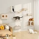 BYBYME KatzenklettergerüSt, 6PCS Stabiles KatzenwandmöBel-Set Mit Katzenbett Und -Haus, Kratzbrett Und Sisal-Bezogenen Pfosten FüR Katzen Zum Spielen, Ausruhen, Entspannen (Beige)