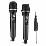 ALPOWL Kabelloses Mikrofon,Handheld-Drahtlosmikrofon-Set,Drahtloses Dual-Mikrofonsystem mit Empfänger, geeignet für Karaoke-Gesang,Besprechungen,Vorträge, PA