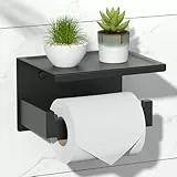 HITSLAM Toilettenpapierhalter Ohne Bohren, Selbstklebend Klopapierhalter mit Ablage, Edelstahl Klorollenhalter Wandmontage, Wc Papier Halterung Rollenhalter mit Kleber für Badzimmer Schwarz