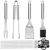 QH7 10PCS Edelstahl Grillbesteck-Set, Professionelle Grill Bestecksets in Tragetasche BBQ Grillwerkzeug Grillset