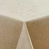ATsense Tischdecke Abwaschbar Beige, Abwischbare Tischdecken Wasserabweisend Lotuseffekt, Fleckabweisend Table Cloth Leinenoptik, Tischtuch 140x220 cm Rechteckig