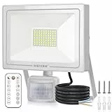 MEIKEE 60W LED Strahler mit Bewegungsmelder 5640 LM 6500K Kaltweiß Superhell 10 Helligkeitsstufen 3 Modi LED Fluter Weiß IP66 Wasserdicht Scheinwerfer ideale für Garten, Garage, Sportplatz