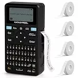 SUPVAN E11 Etikettendrucker mit 4 Rollen Endlos-Etiketten selbstklebend, Deutsches Layout (QWERTZ) Tastatur & Bluetooth (iOS/Android), Geeignet für Schule, Büro & Zuhause, schwarz