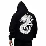 KOG Hoodie Herren Drache Backprint Sweatshirt mit Kapuze Tie-Dye Muster Hoodies Warmes Kapuzenpullover Warm Kapuzenjacke 2025 Teenager Mode Hooded Sweatshirt Baumwolle Kleidung Schwarz S